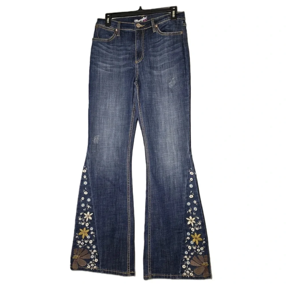 Wrangler Womens Size 7 Embroidered Flare Leg Jeans Cowgirl Western